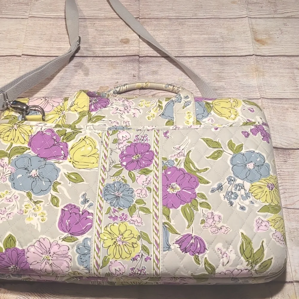 Vera Bradley Hard Laptop Bag Tote Village Gray With Floral Pattern